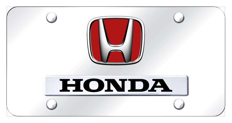 Dual Honda (Red Fill) License Plate - Chrome on Mirrored