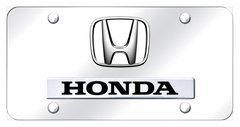 Dual Honda (White Fill) License Plate - Chrome on Mirrored