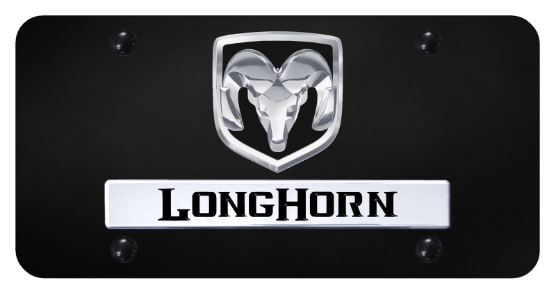 Dual Longhorn License Plate - Chrome on Black