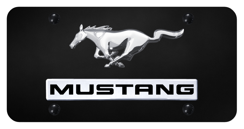 Dual Mustang License Plate - Chrome on Black