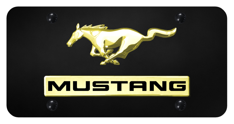 Dual Mustang License Plate - Gold on Black
