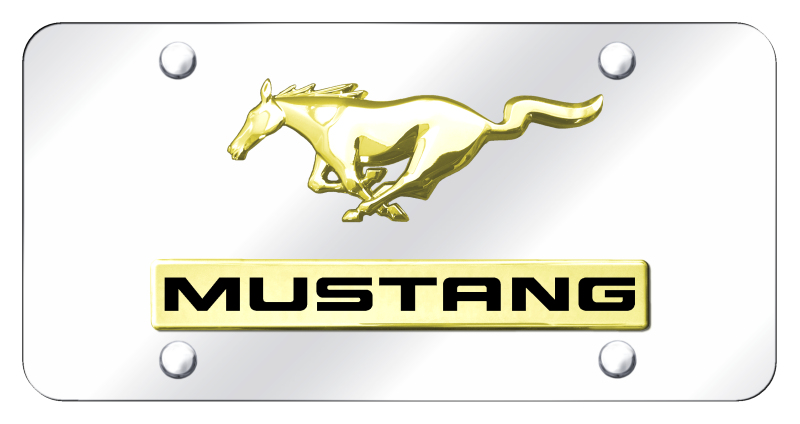 Dual Mustang License Plate - Gold on Mirrored