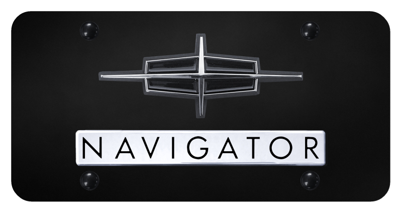 Dual Navigator License Plate - Chrome on Black