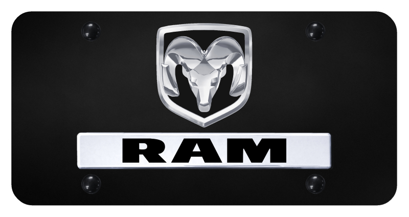 Dual Ram OEM License Plate - Chrome on Black