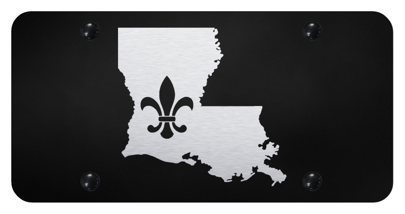 Fleur-De-Lis on LA Outline Plate - Laser Etched Black