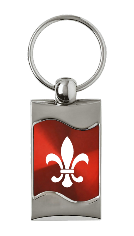 Fleur-De-Lis Rectangular Wave Key Fob - Red