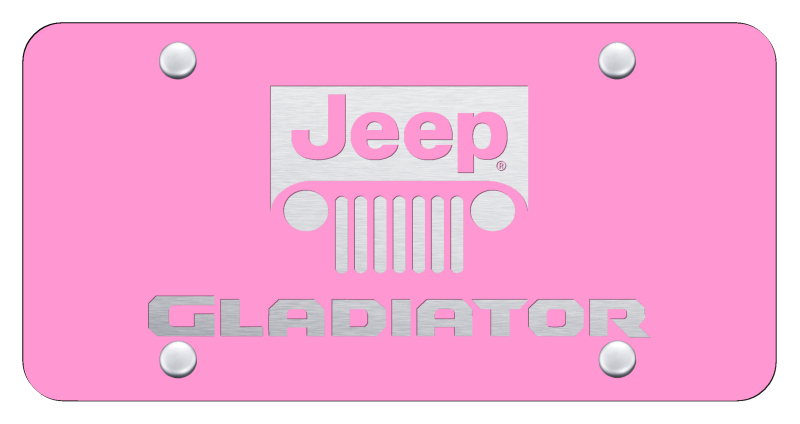 Gladiator Name and Logo License Plate - Laser Etched Pink