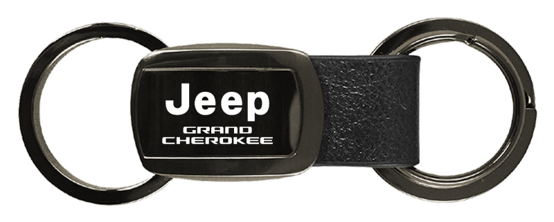 Grand Cherokee Leather Tri-Ring Key Fob - Gun Metal