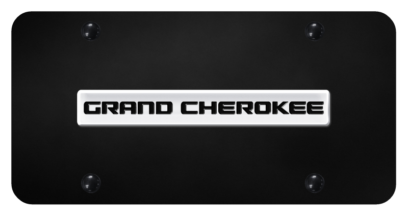 Grand Cherokee Name License Plate - Chrome on Black