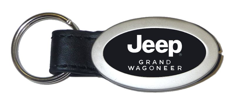 Grand Wagoneer Oval Leather Key Fob - Black