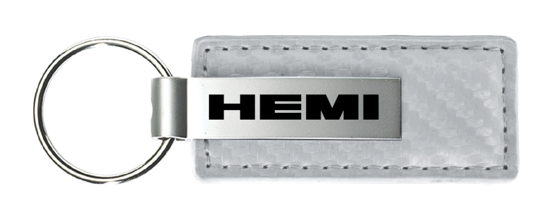 Hemi Carbon Fiber Leather Key Fob - White