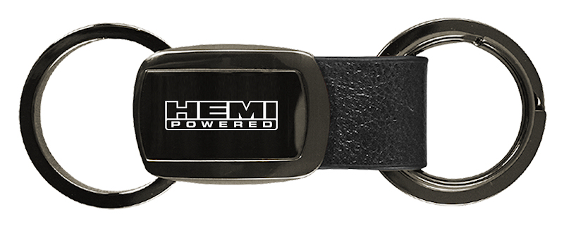 Hemi Powered Leather Tri-Ring Key Fob - Gun Metal