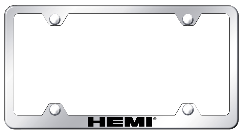 Dodge Hemi Laser Etched Stainless Steel Wide License Plate Frame - Finish:Mirror