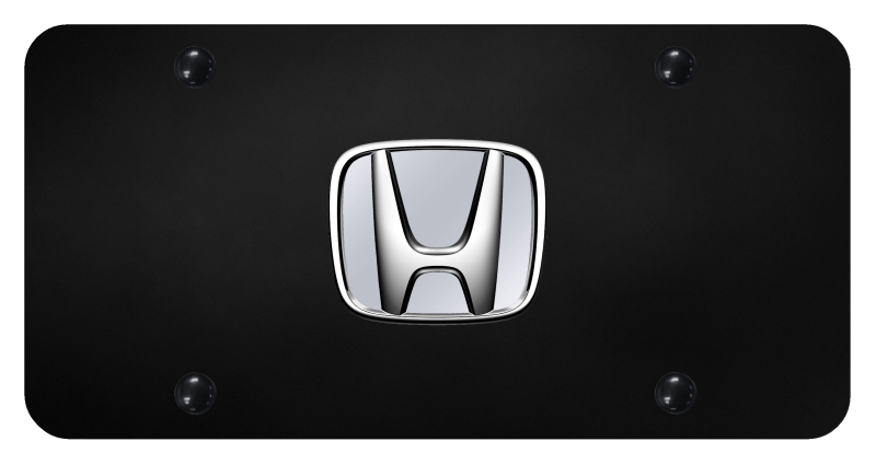 Honda (No Fill) License Plate - Chrome on Black