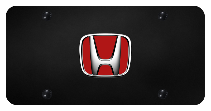 Honda (Red Fill) License Plate - Chrome on Black