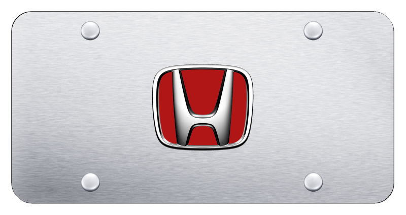 Honda (Red Fill) License Plate - Chrome on Brushed
