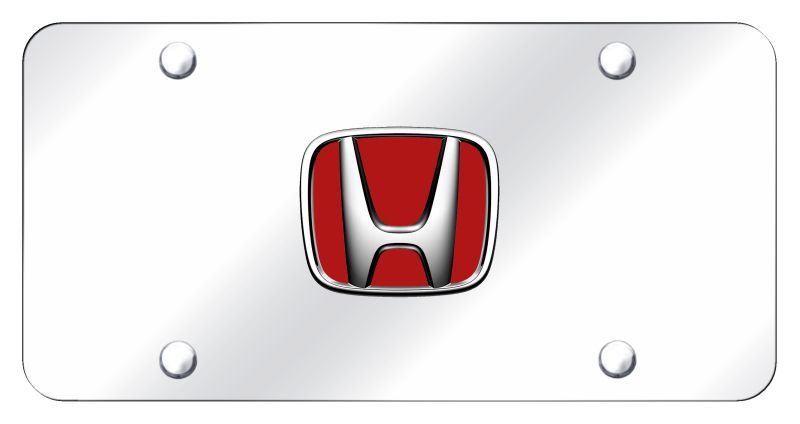 Honda (Red Fill) License Plate - Chrome on Mirrored