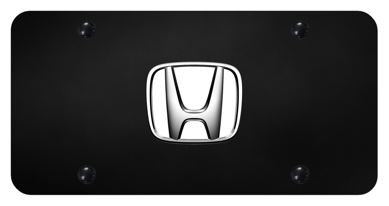 Honda (White Fill) License Plate - Chrome on Black