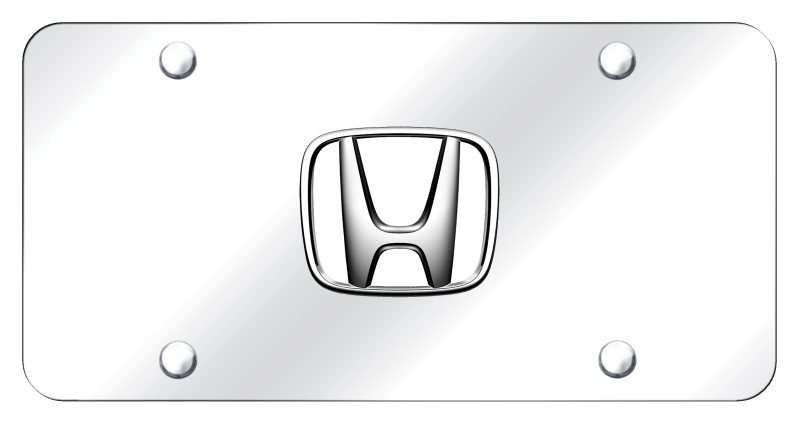 Honda (White Fill) License Plate - Chrome on Mirrored