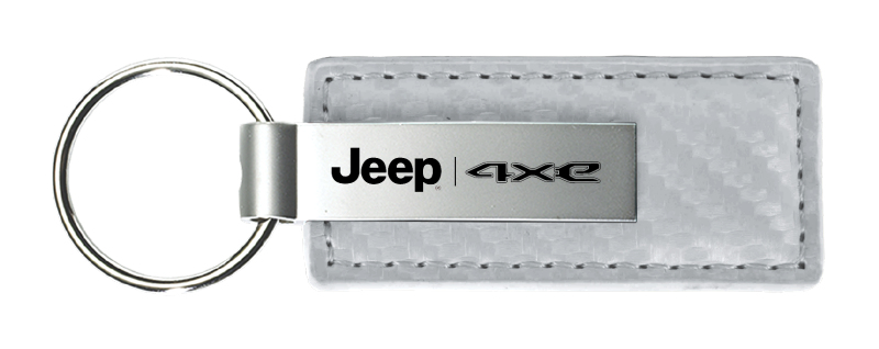Jeep 4xe Carbon Fiber Leather Key Fob - White