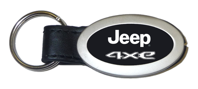 Jeep 4xe Oval Leather Key Fob - Black