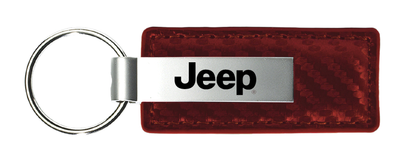 Jeep Carbon Fiber Leather Key Fob - Burgundy