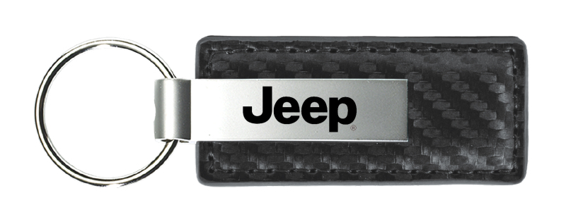 Jeep Carbon Fiber Leather Key Fob - Gun Metal