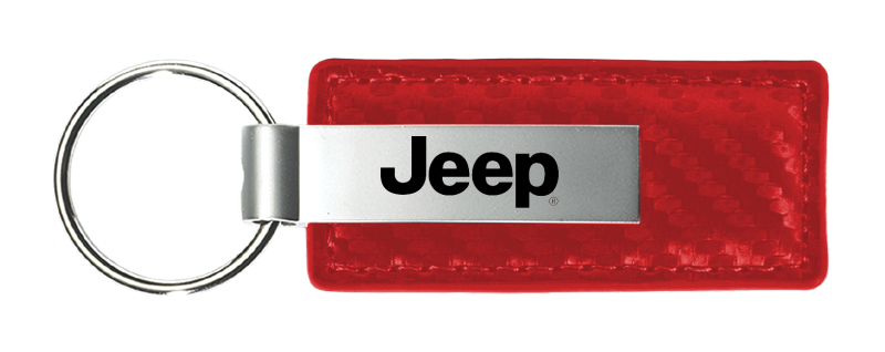Jeep Carbon Fiber Leather Key Fob - Red