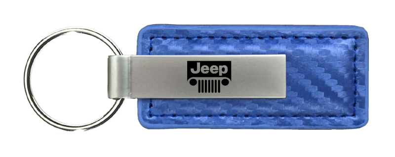 Jeep Grill Carbon Fiber Leather Key Fob - Blue