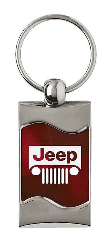 Jeep Grill Rectangular Wave Key Fob - Burgundy