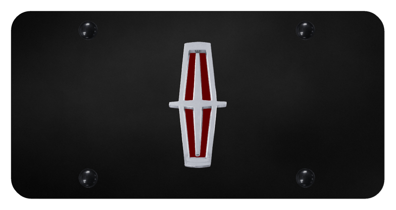 Lincoln Verticle (Red Fill) License Plate - Chrome on Black