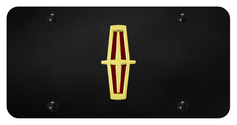 Lincoln Verticle (Red Fill) License Plate - Gold on Black