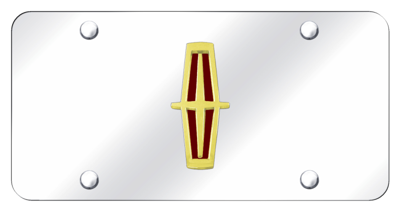 Lincoln Verticle (Red Fill) License Plate - Gold on Mirrored