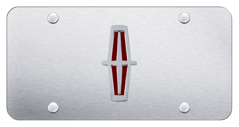 Lincoln Verticle (Red Fill) Plate - Chrome on Brushed