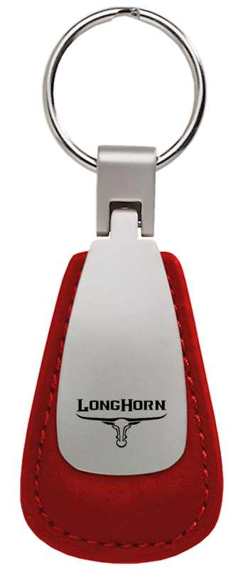 Longhorn Skull Leather Teardrop Key Fob - Red
