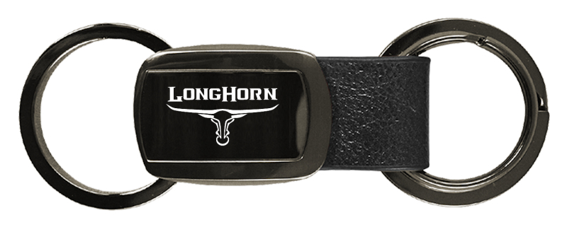 Longhorn Skull Leather Tri-Ring Key Fob - Gun Metal