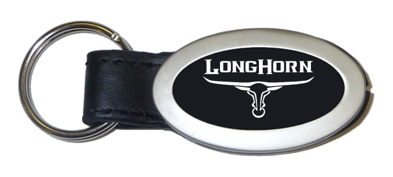 Longhorn Skull Oval Leather Key Fob - Black