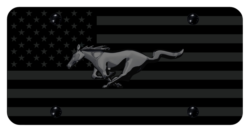 Mustang BlkPearl License Plate - UV Subdued Flag