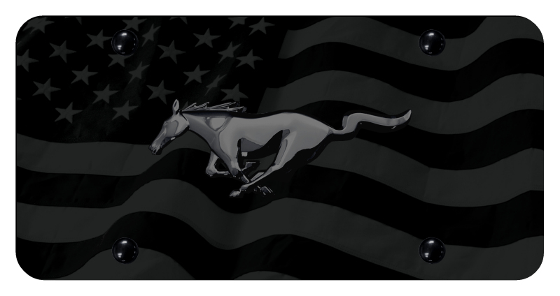 Mustang BlkPearl License Plate - UV Subdued Wave Flag