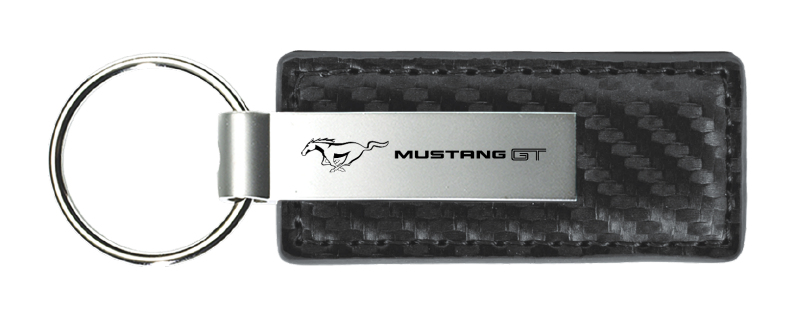 Mustang GT Carbon Fiber Leather Key Fob - Gun Metal