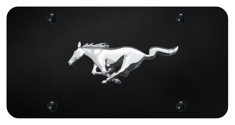 Mustang License Plate - Chrome on Black