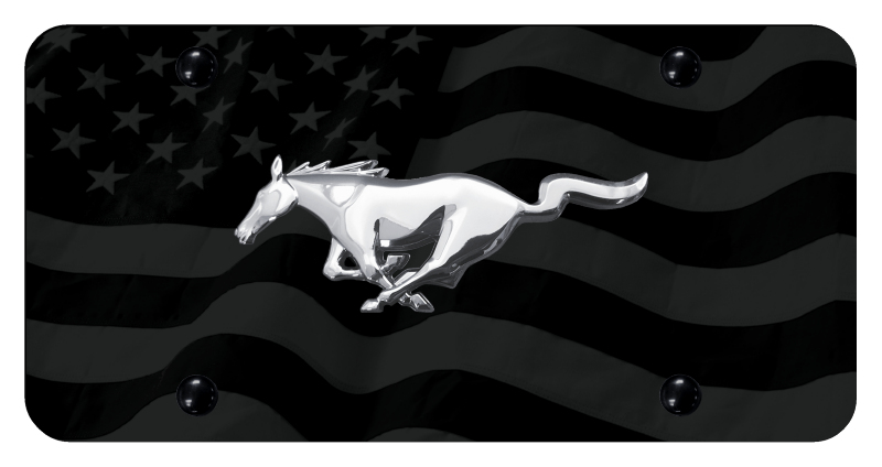 Mustang License Plate - UV Subdued Wave Flag