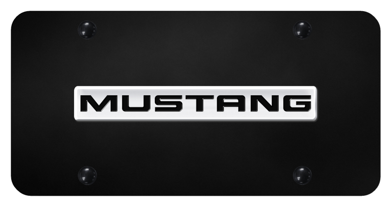 Mustang Name License Plate - Chrome on Black