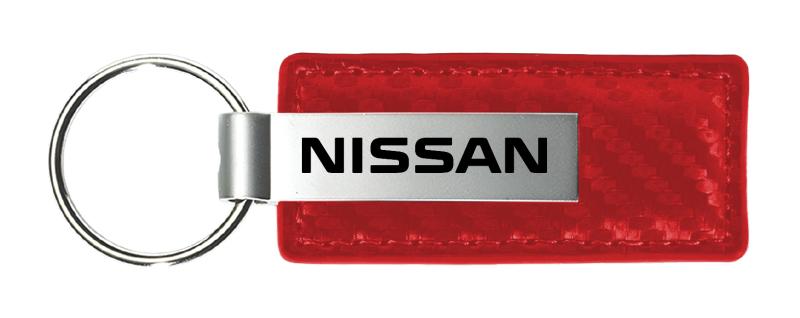 Nissan Carbon Fiber Leather Key Fob - Red