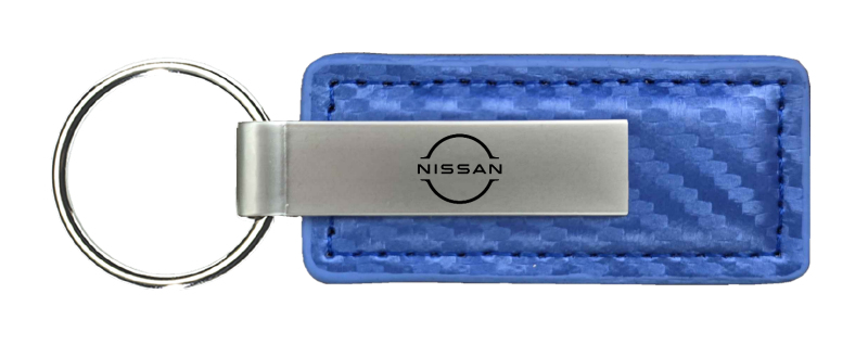 Nissan Logo Carbon Fiber Leather Key Fob - Blue