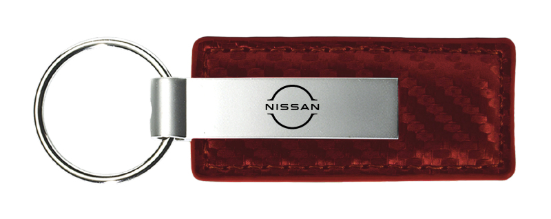 Nissan Logo Carbon Fiber Leather Key Fob - Burgundy
