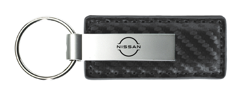 Nissan Logo Carbon Fiber Leather Key Fob - Gun Metal