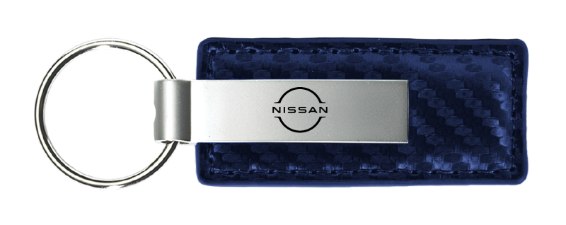 Nissan Logo Carbon Fiber Leather Key Fob - Navy