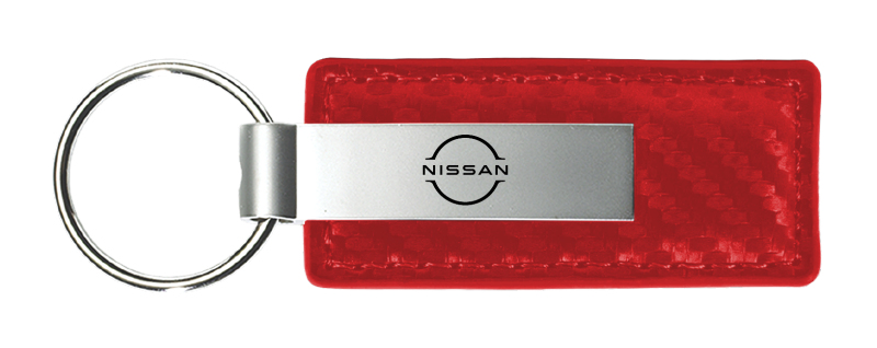 Nissan Logo Carbon Fiber Leather Key Fob - Red