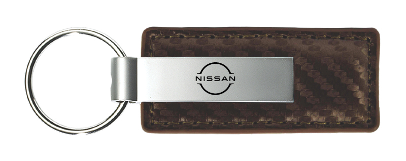 Nissan Logo Carbon Fiber Leather Key Fob - Taupe